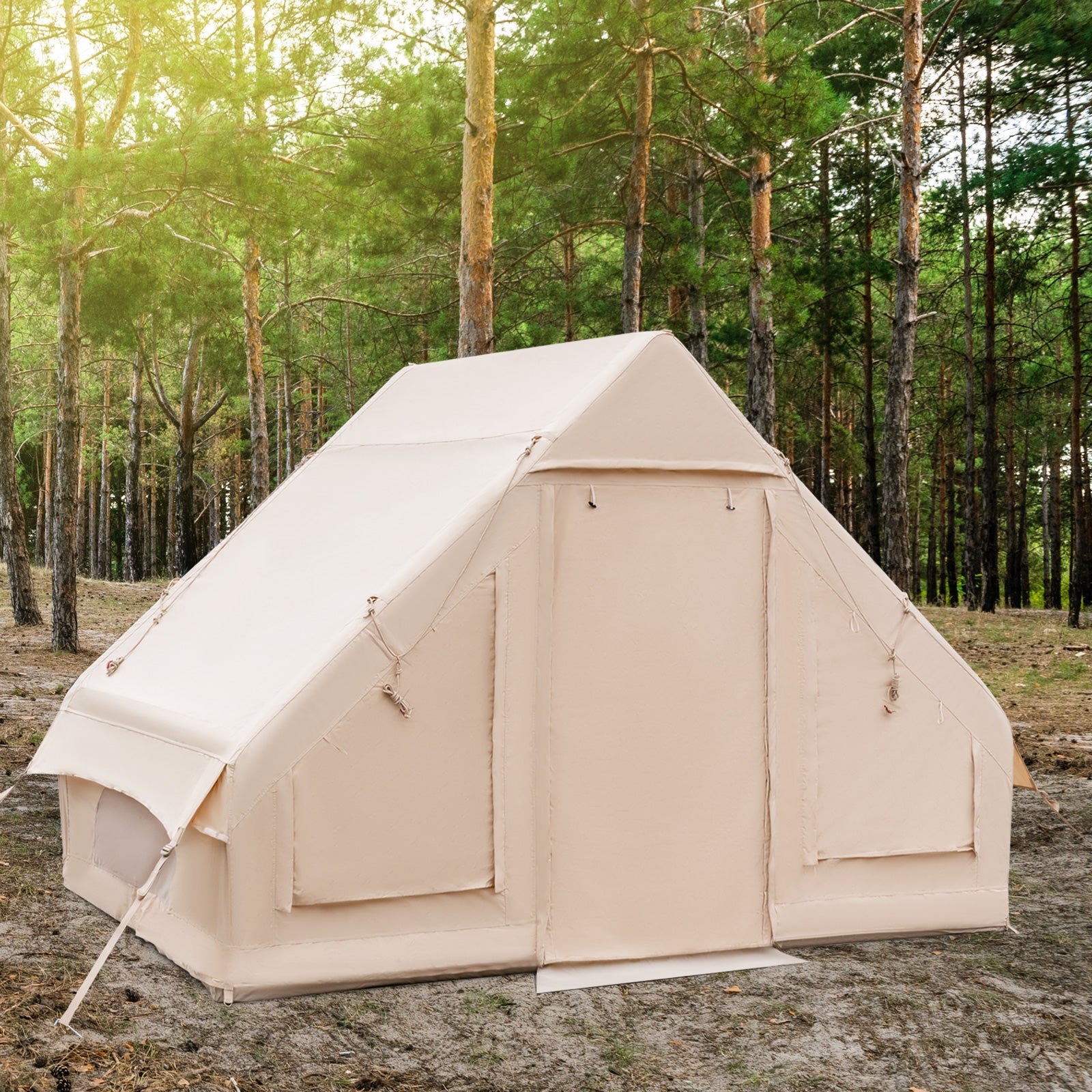 Inflatable Camping Tent 2/4/6 Person Family Glamping Shelter Beige