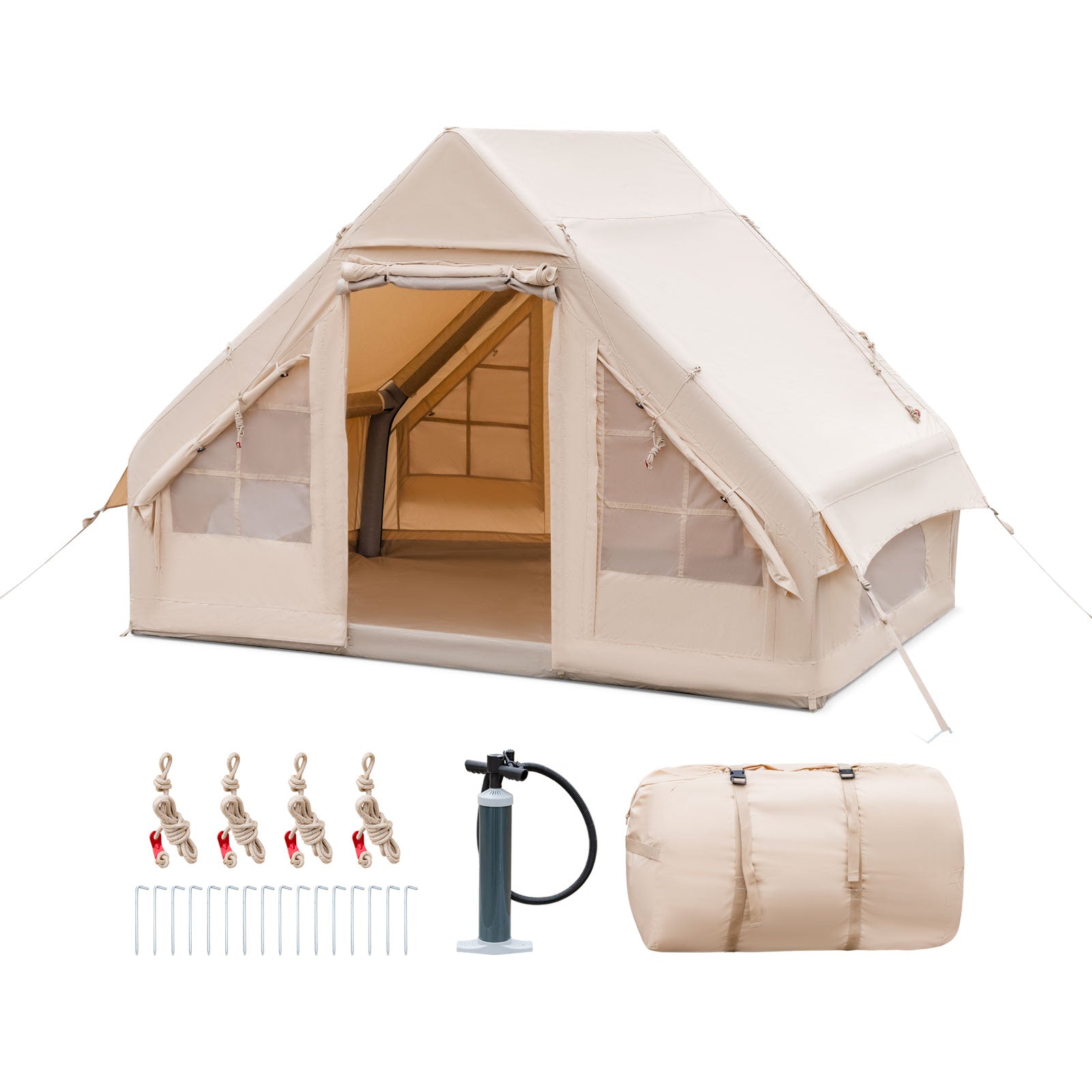 Inflatable Camping Tent 2/4/6 Person Family Glamping Shelter Beige