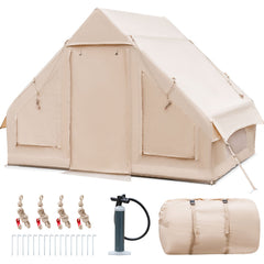 Inflatable Camping Tent 2/4/6 Person Family Glamping Shelter Beige