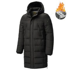 Men’s Long Winter Hooded Coat Thick Warm Windproof Jacket