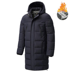 Men’s Long Winter Hooded Coat Thick Warm Windproof Jacket