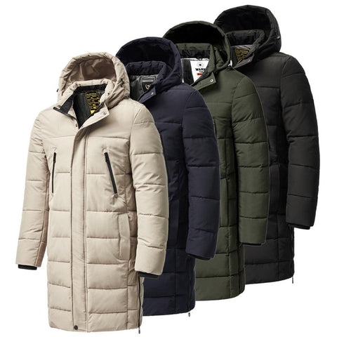 Men’s Long Winter Hooded Coat Thick Warm Windproof Jacket