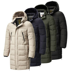 Men’s Long Winter Hooded Coat Thick Warm Windproof Jacket