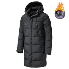 Men’s Long Winter Hooded Coat Thick Warm Windproof Jacket