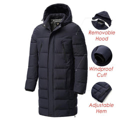 Men’s Long Winter Hooded Coat Thick Warm Windproof Jacket