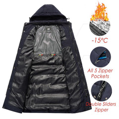 Men’s Long Winter Hooded Coat Thick Warm Windproof Jacket