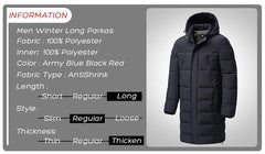 Men’s Long Winter Hooded Coat Thick Warm Windproof Jacket