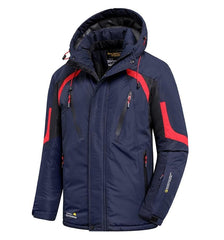 Men’s Blue Winter Ski Jacket Warm Waterproof Fleece Hooded