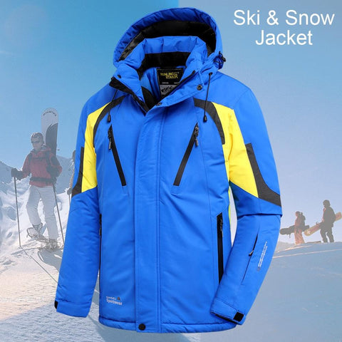 Men’s Blue Winter Ski Jacket Warm Waterproof Fleece Hooded