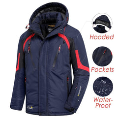 Men’s Blue Winter Ski Jacket Warm Waterproof Fleece Hooded