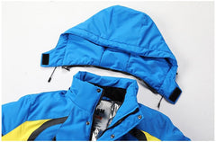 Men’s Blue Winter Ski Jacket Warm Waterproof Fleece Hooded