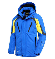Men’s Blue Winter Ski Jacket Warm Waterproof Fleece Hooded