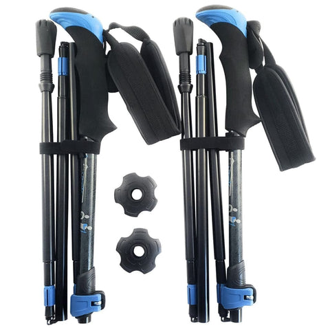 Travel Folding Walking Hiking Poles with Rubber Feet Baskets Bag
