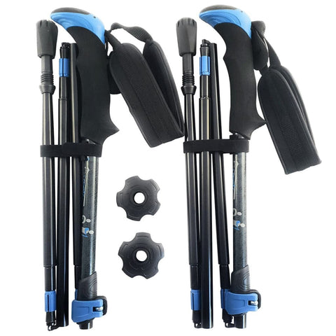 Travel Folding Walking Hiking Poles with Rubber Feet Baskets Bag